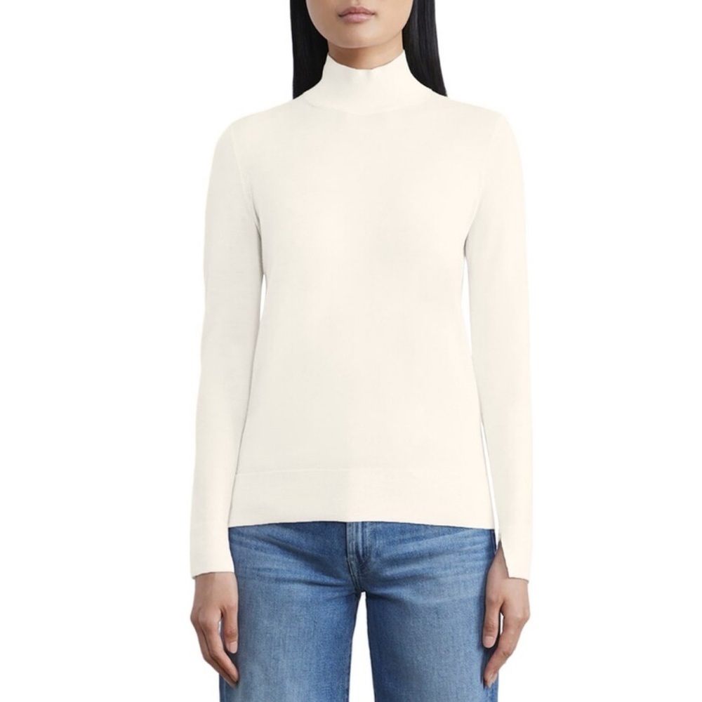 Lafayette 148 KindWool Merino Split Neck Turtleneck Sweater Cream M Quiet Luxury